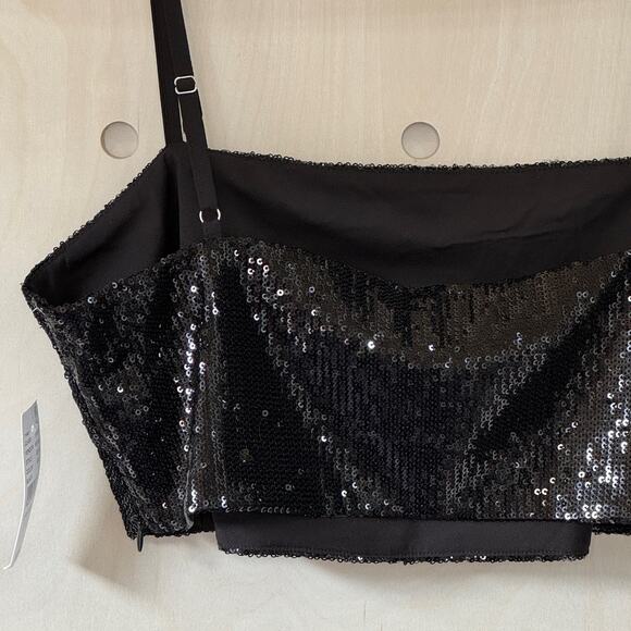LA Hearts Sequin Sparkle Cropped Cami Top Size L NEW Black Adjustable Straps - Picture 5 of 11